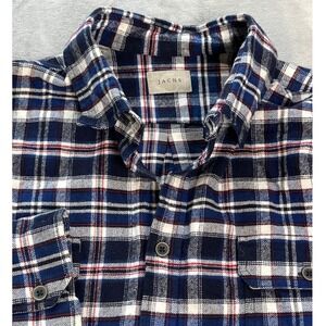 Jachs NY Men's Plaid Flannel Long Sleeve Button Up Shirt 2XL Navy Red White